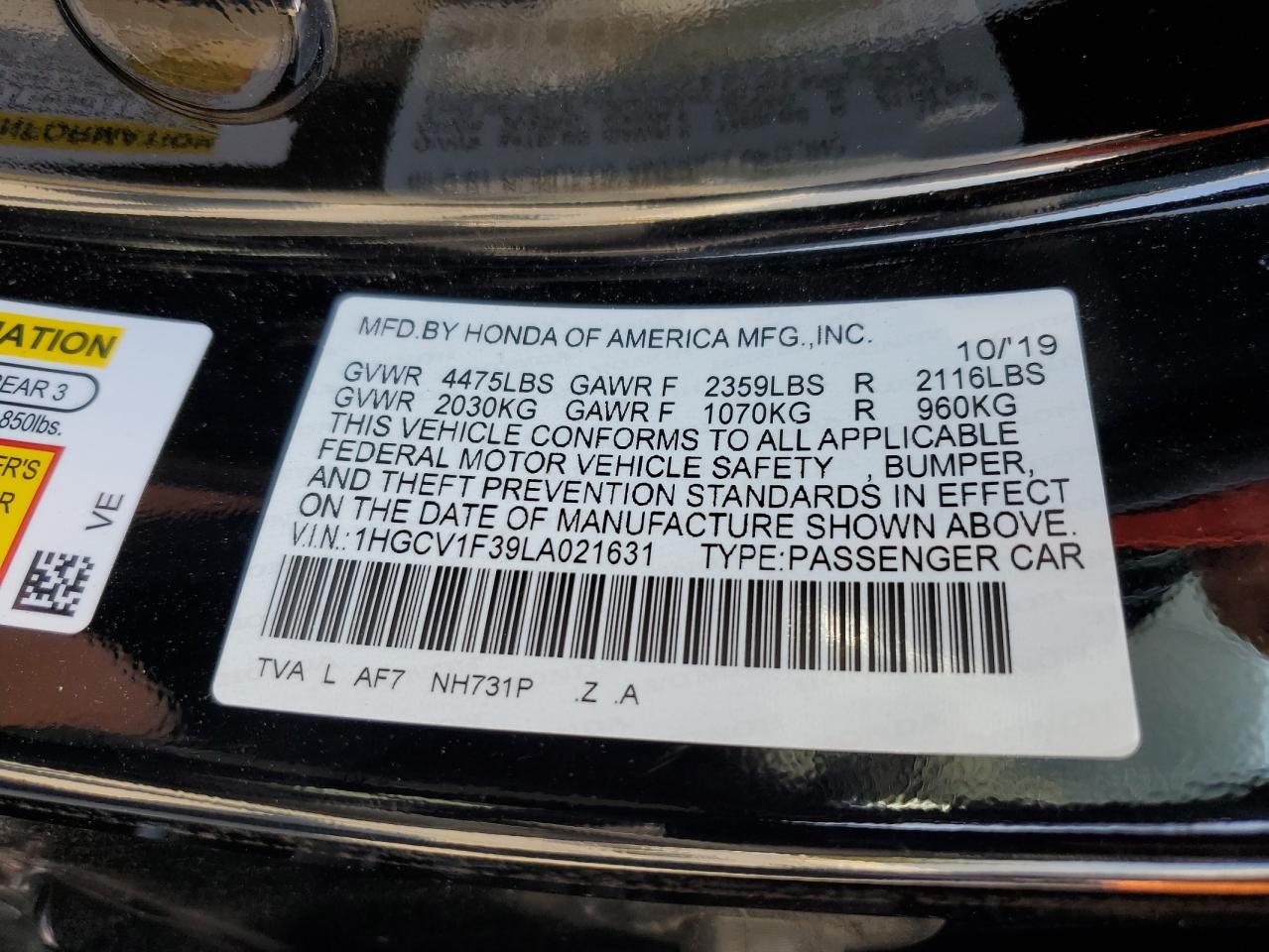 2020 Honda Accord Sport VIN: 1HGCV1F39LA021631 Lot: 81905005