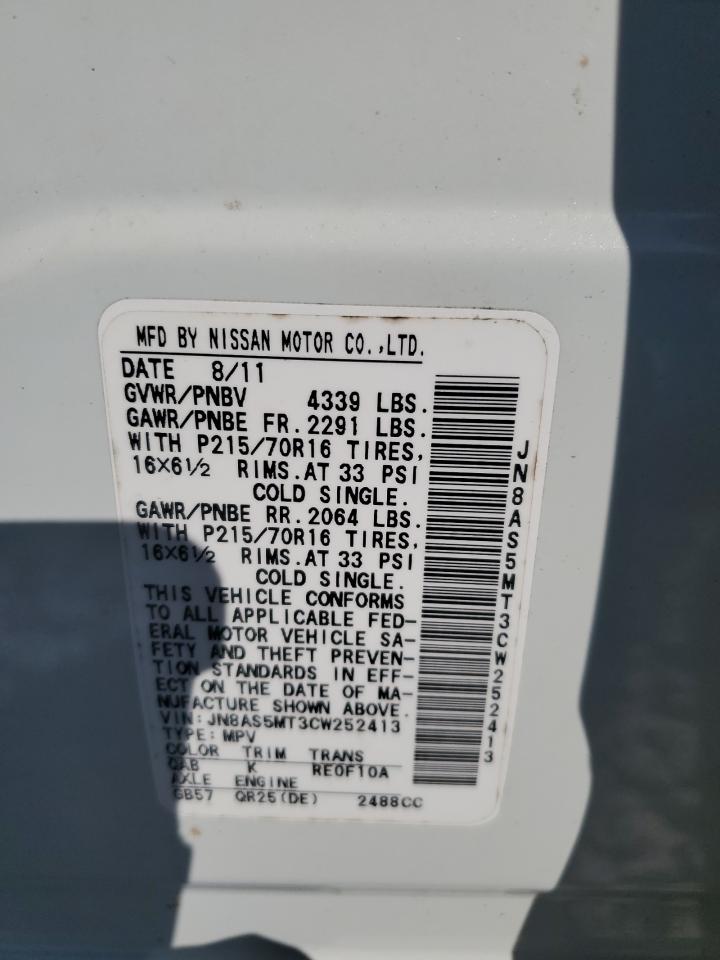 2012 Nissan Rogue S VIN: JN8AS5MT3CW252413 Lot: 86285875