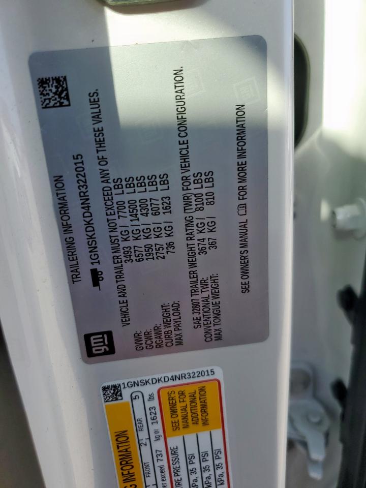 2022 Chevrolet Suburban K VIN: 1GNSKDKD4NR322015 Lot: 82237645