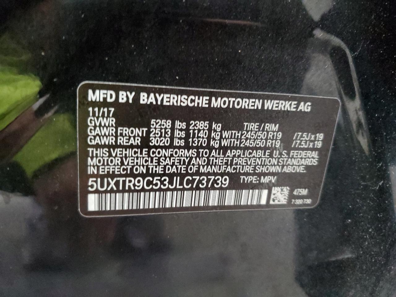 2018 BMW X3 xDrive30I VIN: 5UXTR9C53JLC73739 Lot: 82425725