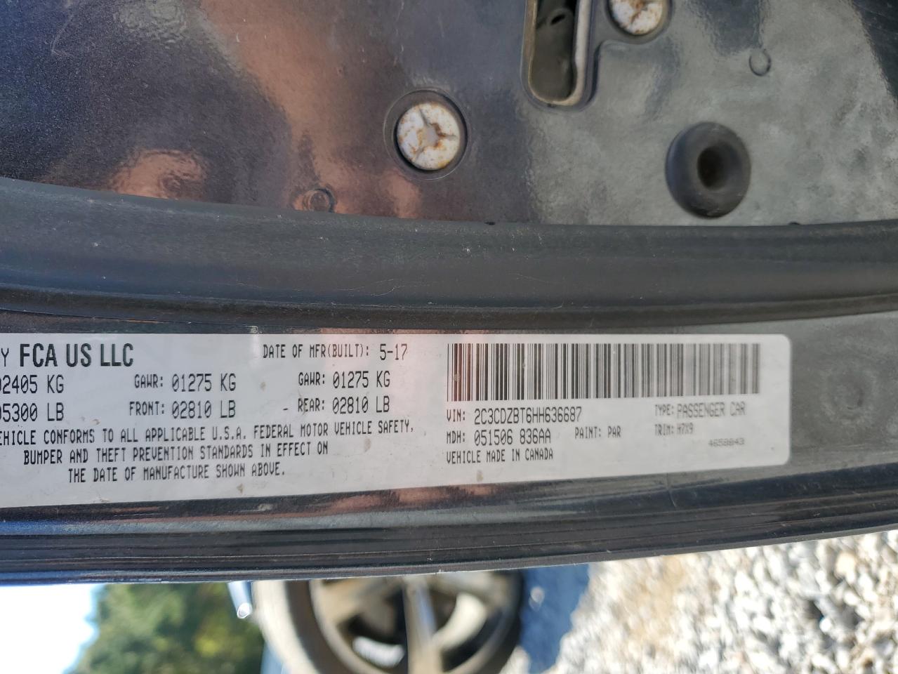 2017 Dodge Challenger R/T VIN: 2C3CDZBT6HH636687 Lot: 86309375