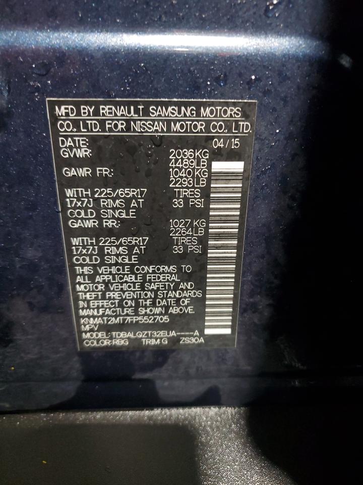 2015 Nissan Rogue S VIN: KNMAT2MT7FP552705 Lot: 85597975