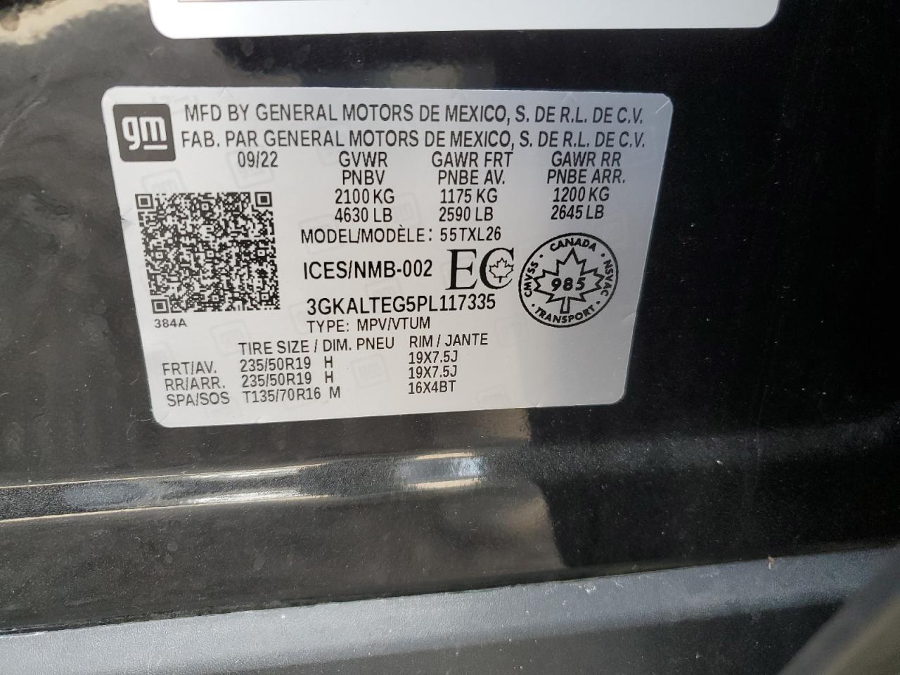 2023 GMC Terrain Sle VIN: 3GKALTEG5PL117335 Lot: 85330335