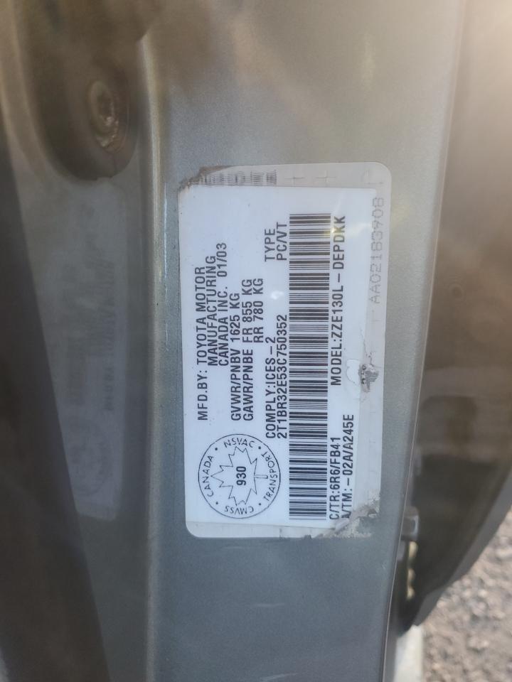 2003 Toyota Corolla Ce VIN: 2T1BR32E53C750352 Lot: 81421655