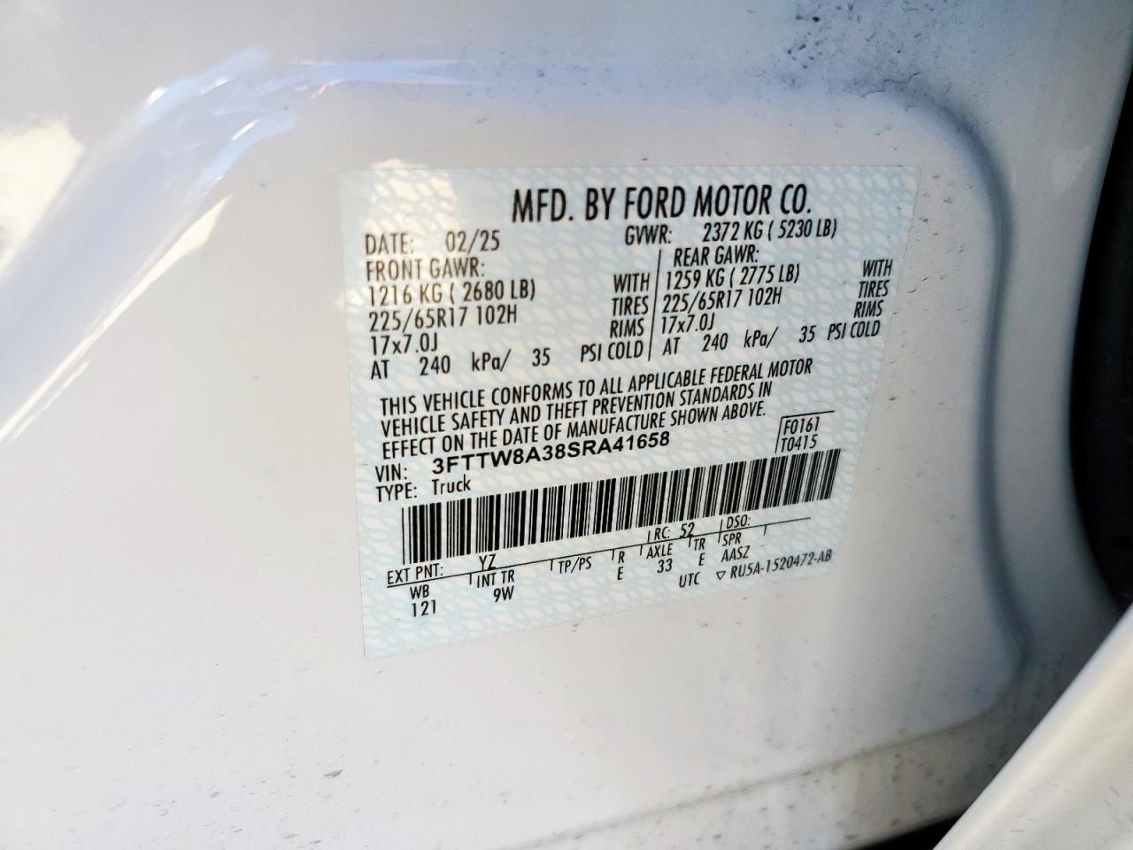 2025 Ford Maverick Xl VIN: 3FTTW8A38SRA41658 Lot: 91108815