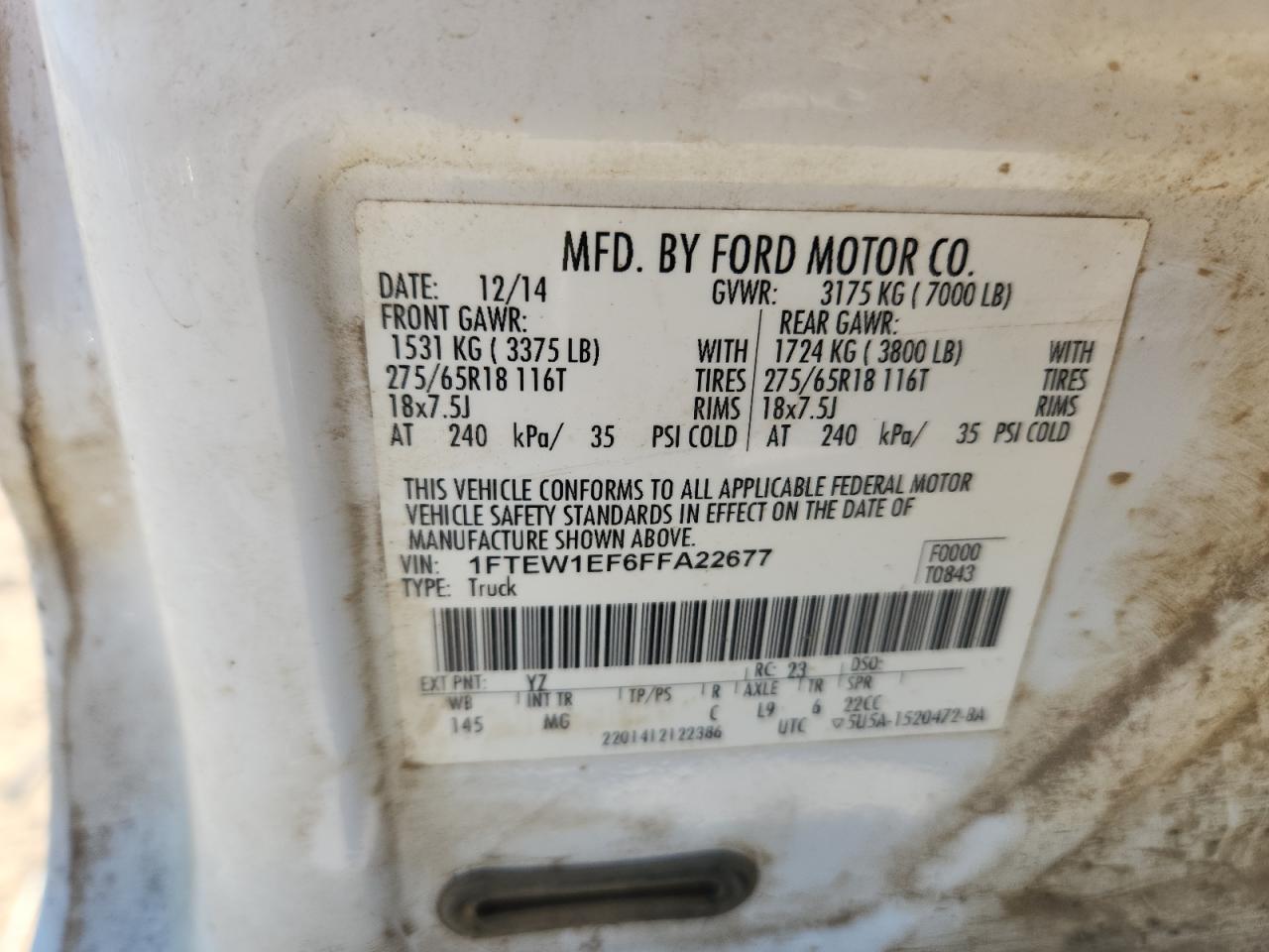 2015 Ford F150 Supercrew VIN: 1FTEW1EF6FFA22677 Lot: 89806055