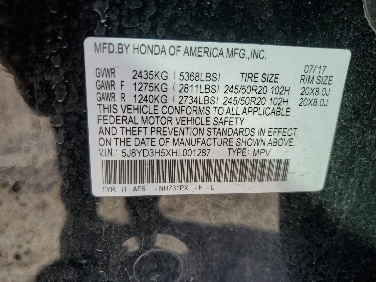 2017 Acura Mdx Technology VIN: 5J8YD3H5XHL001287 Lot: 89699095