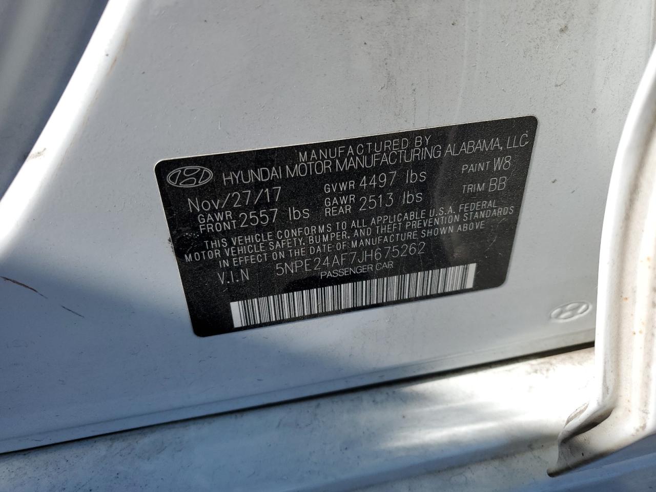 2018 Hyundai Sonata Se VIN: 5NPE24AF7JH675262 Lot: 86427965