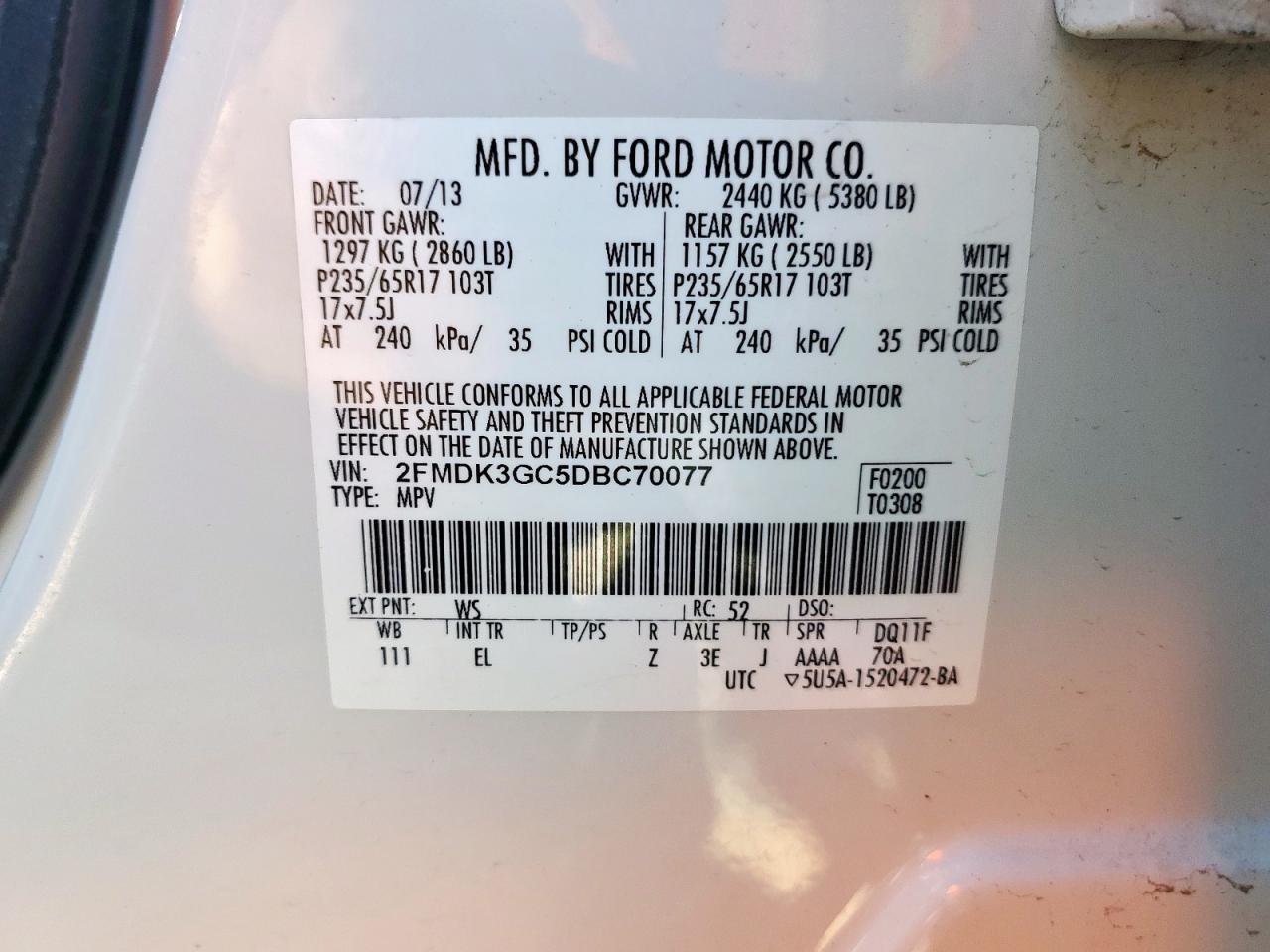 2013 Ford Edge Se VIN: 2FMDK3GC5DBC70077 Lot: 90464755