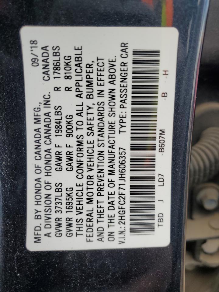 2018 Honda Civic Ex VIN: 2HGFC2F71JH606357 Lot: 81992035