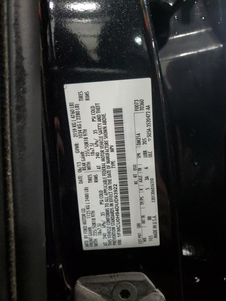 2013 Ford Escape Sel VIN: 1FMCU0H94DUD93922 Lot: 86174435