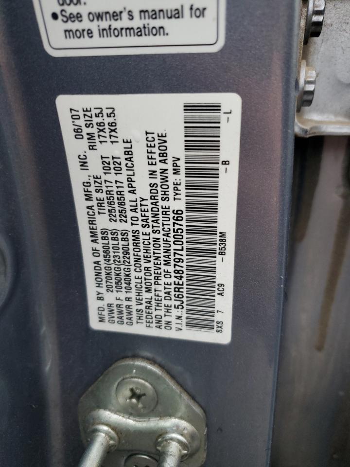 2007 Honda Cr-V Exl VIN: 5J6RE48797L005766 Lot: 85123305