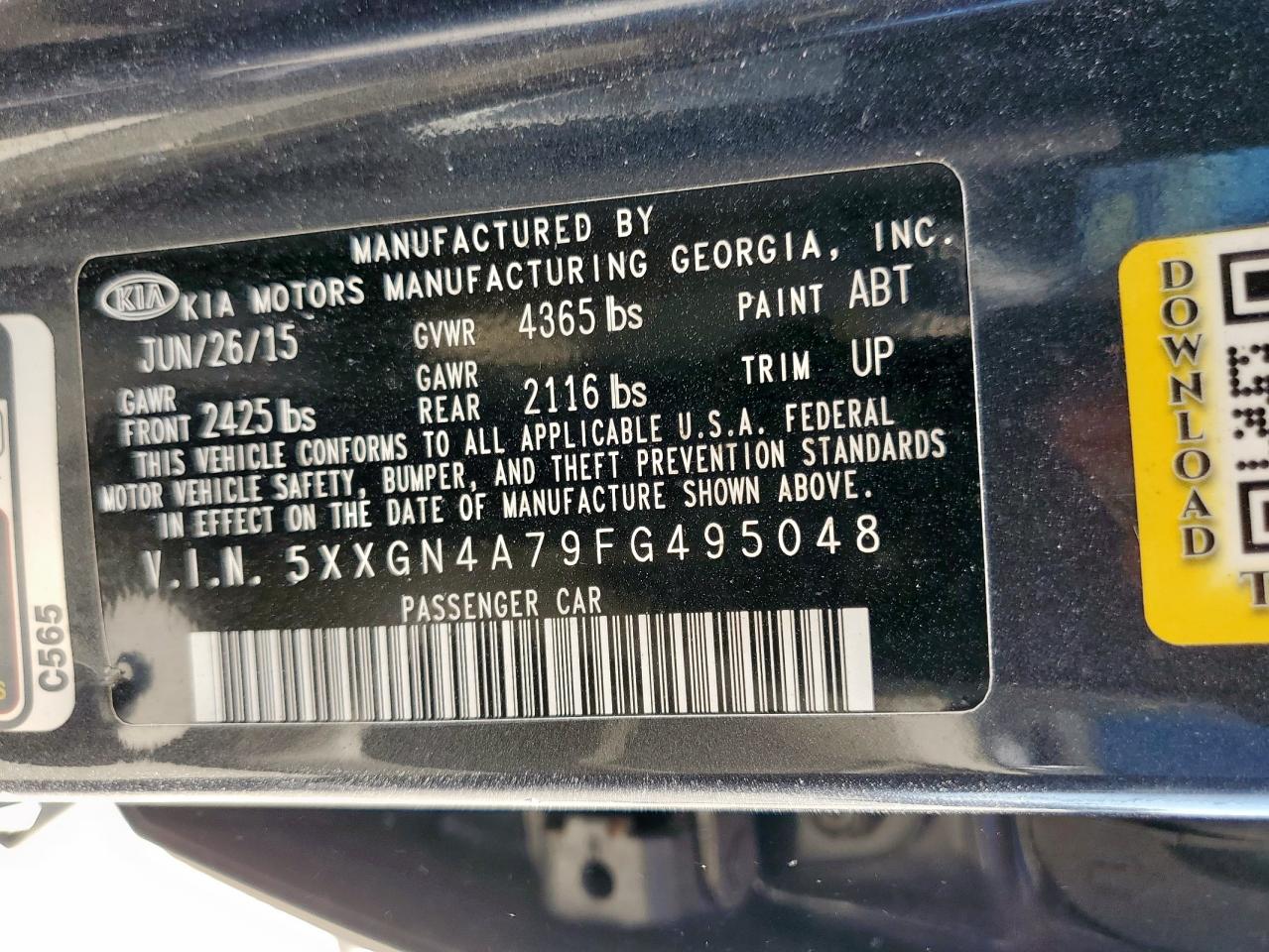 2015 Kia Optima Ex VIN: 5XXGN4A79FG495048 Lot: 86142085