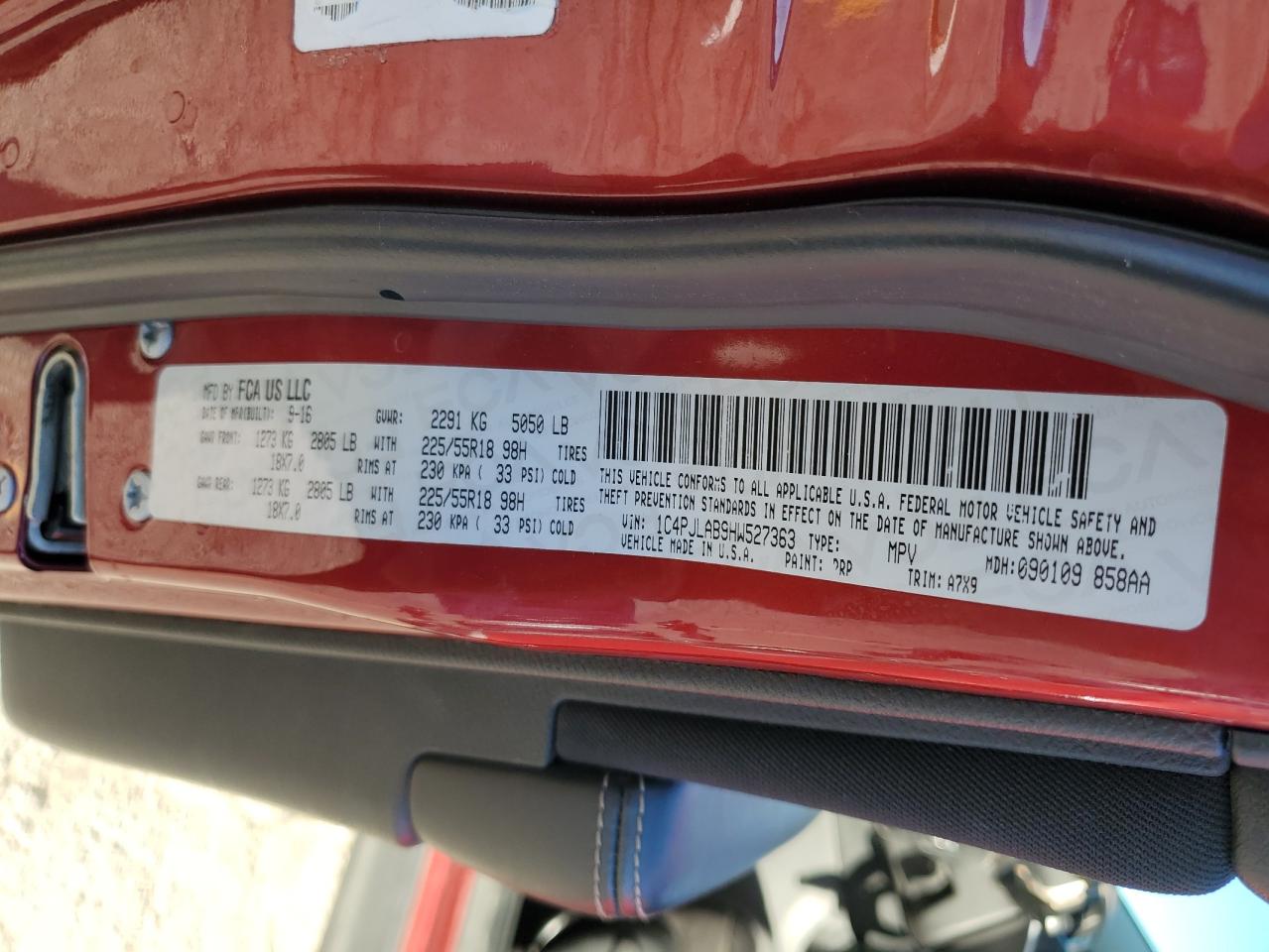 2017 Jeep Cherokee Sport VIN: 1C4PJLAB9HW527363 Lot: 90355835