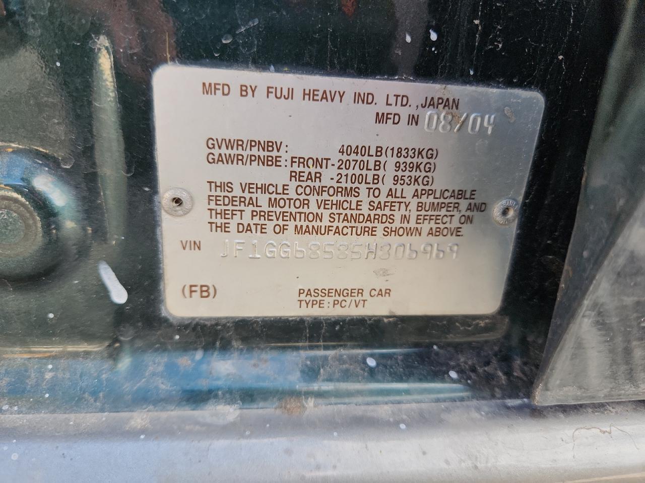 2005 Subaru Impreza Outback Sport VIN: JF1GG68585H806969 Lot: 85922535