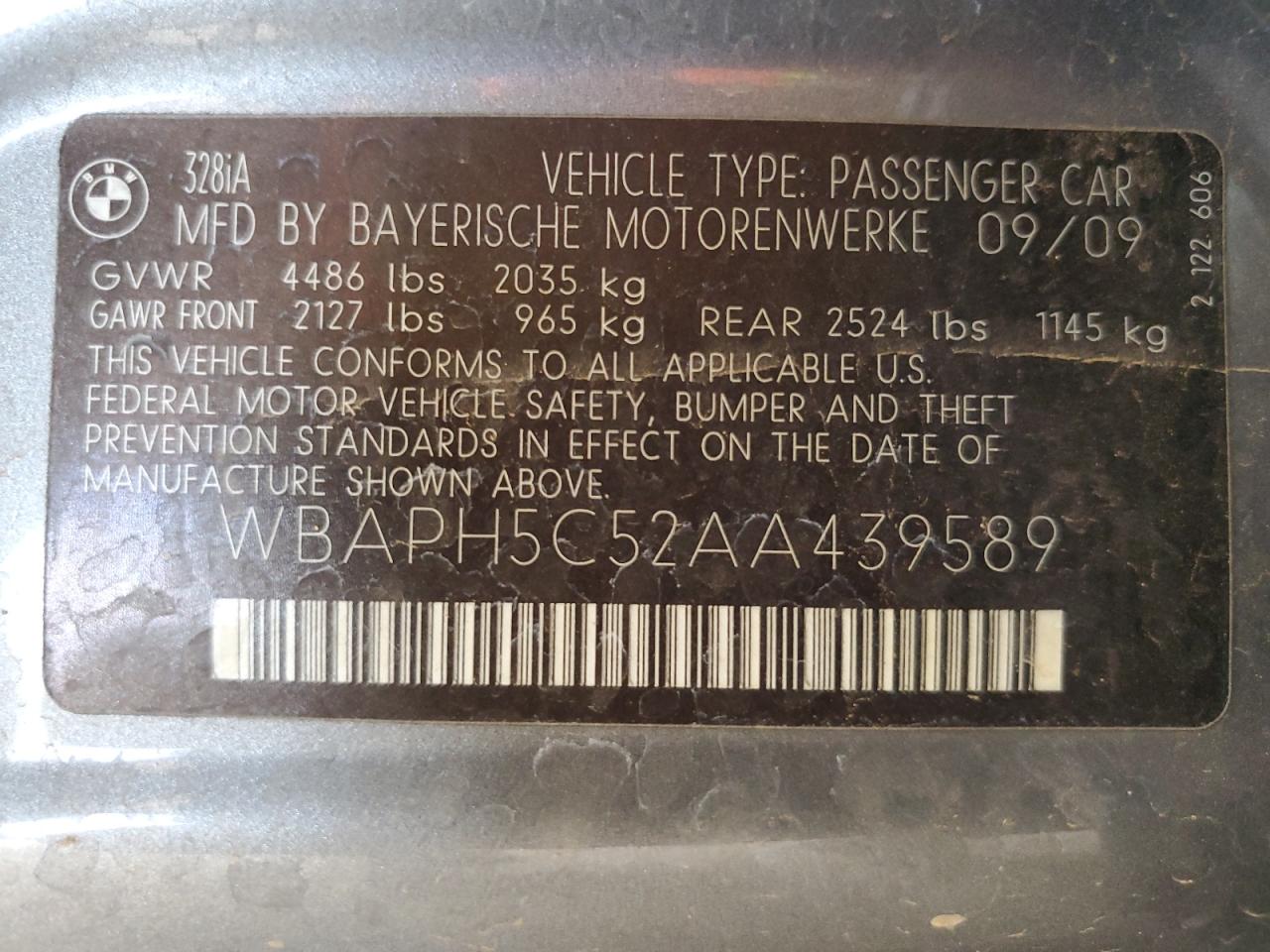 2010 BMW 328 I Sulev VIN: WBAPH5C52AA439589 Lot: 85906875
