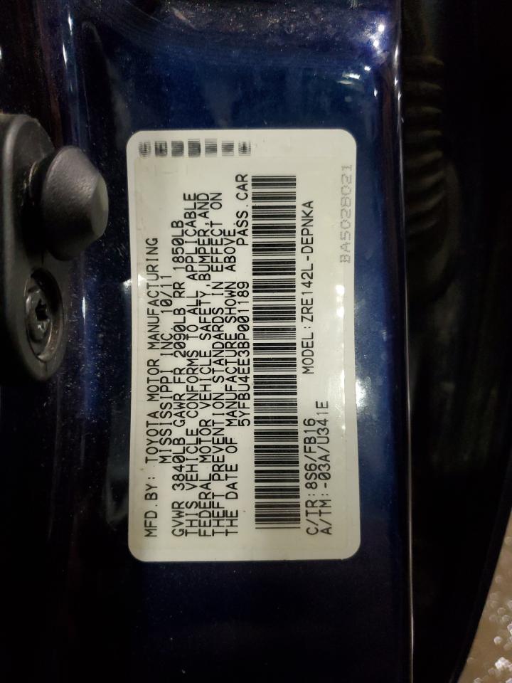 2011 Toyota Corolla Base VIN: 5YFBU4EE3BP001189 Lot: 86498995