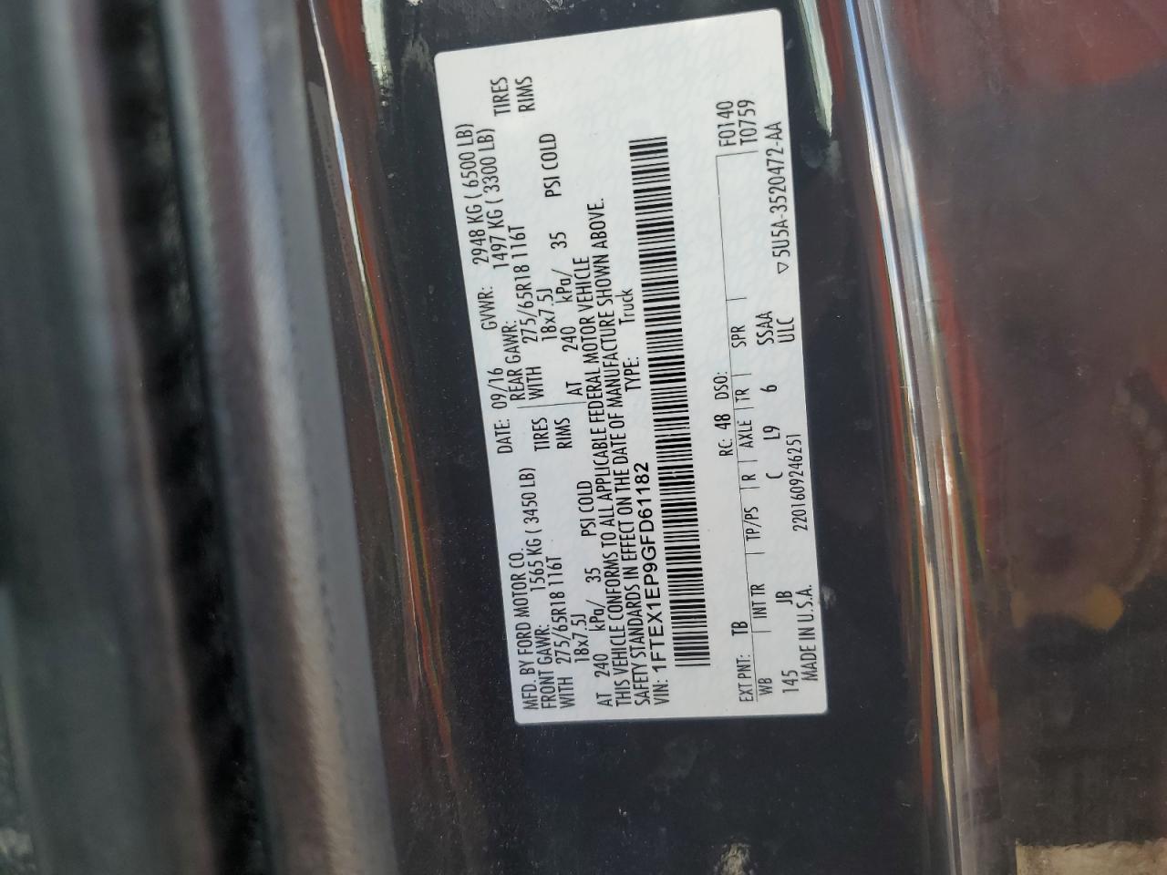 2016 Ford F150 Super Cab VIN: 1FTEX1EP9GFD61182 Lot: 84744605