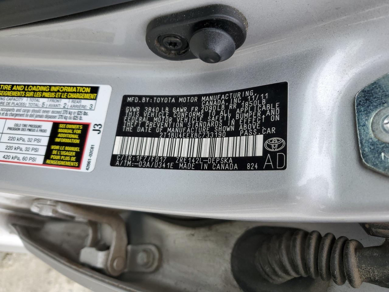 2011 Toyota Corolla Base VIN: 2T1BU4EEXBC733190 Lot: 82208065