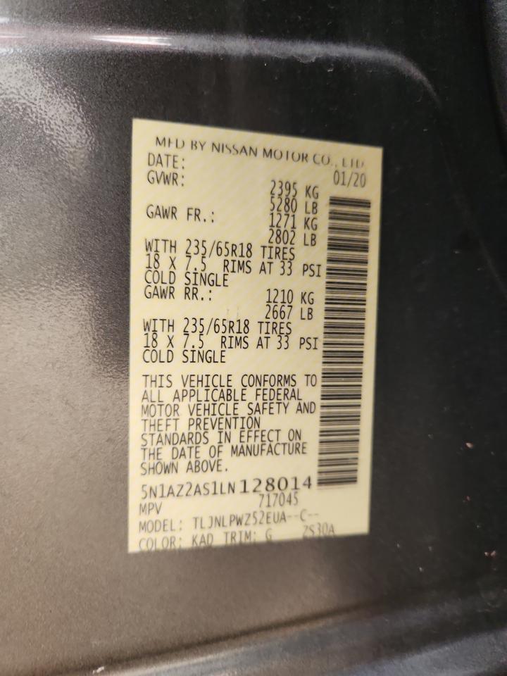 2020 Nissan Murano S VIN: 5N1AZ2AS1LN128014 Lot: 85172615