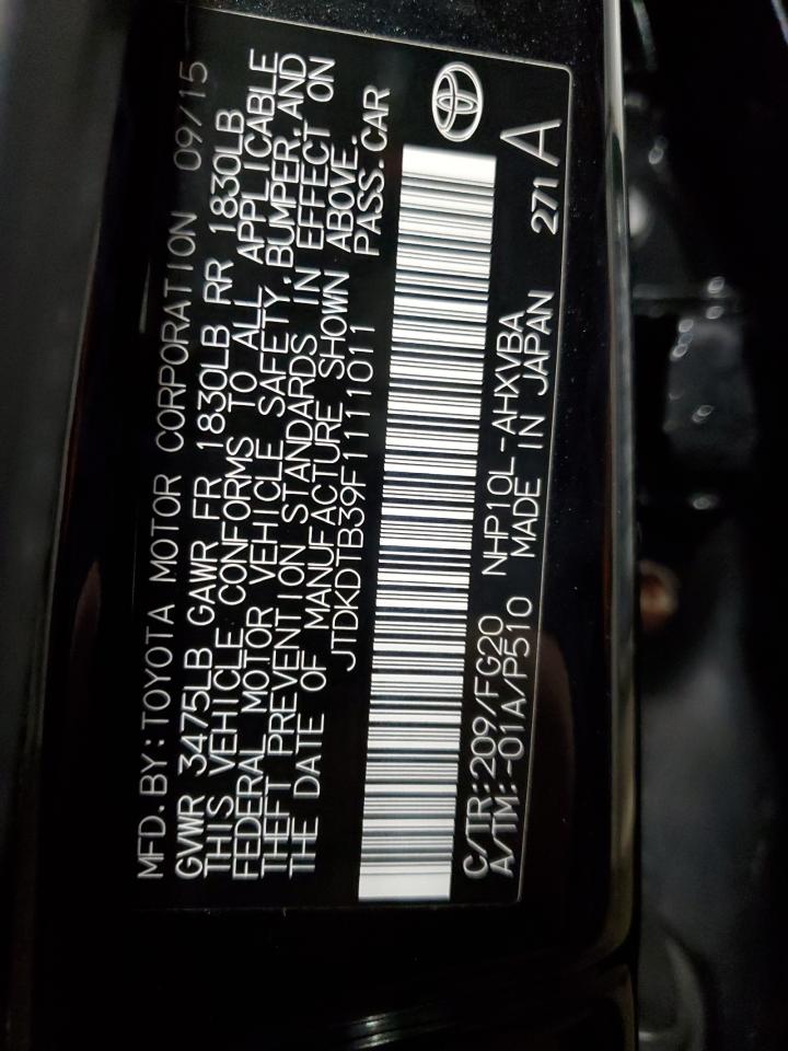 2015 Toyota Prius C VIN: JTDKDTB39F1111011 Lot: 89633875