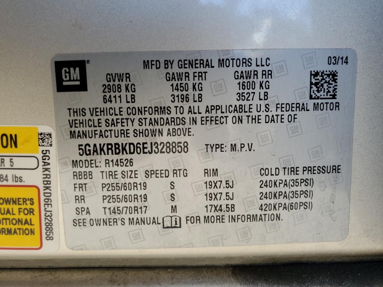 2014 Buick Enclave VIN: 5GAKRBKD6EJ328858 Lot: 90645995