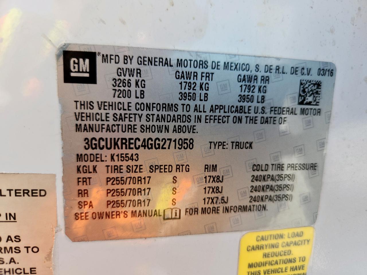 2016 Chevrolet Silverado K1500 Lt VIN: 3GCUKREC4GG271958 Lot: 86261755