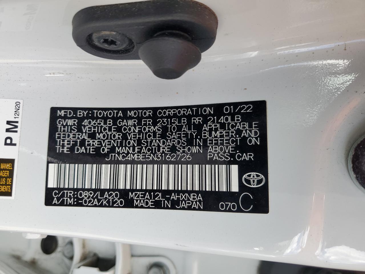 2022 Toyota Corolla Xse VIN: JTNC4MBE5N3162726 Lot: 81263515