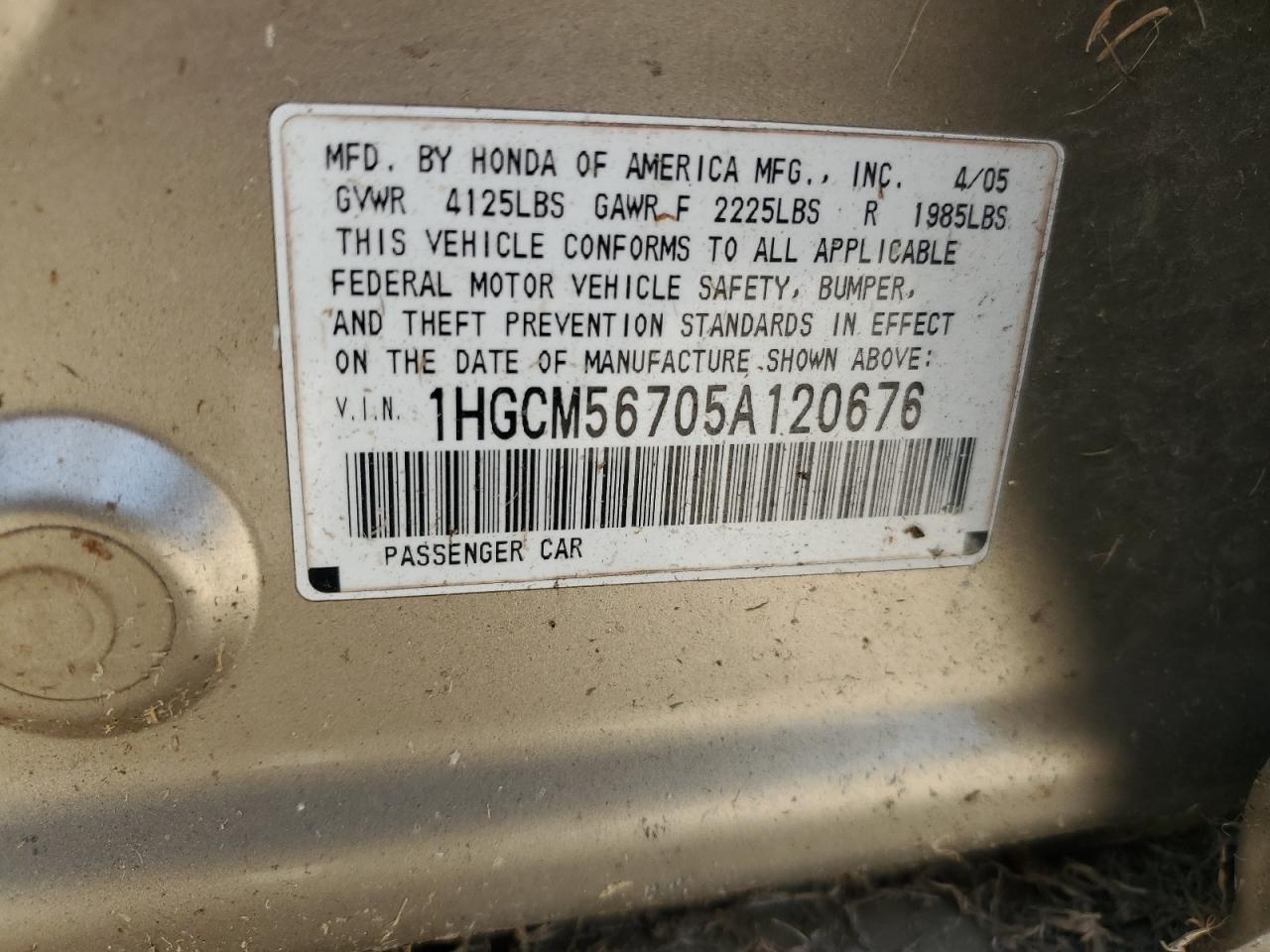 2005 Honda Accord Ex VIN: 1HGCM56705A120676 Lot: 84270825