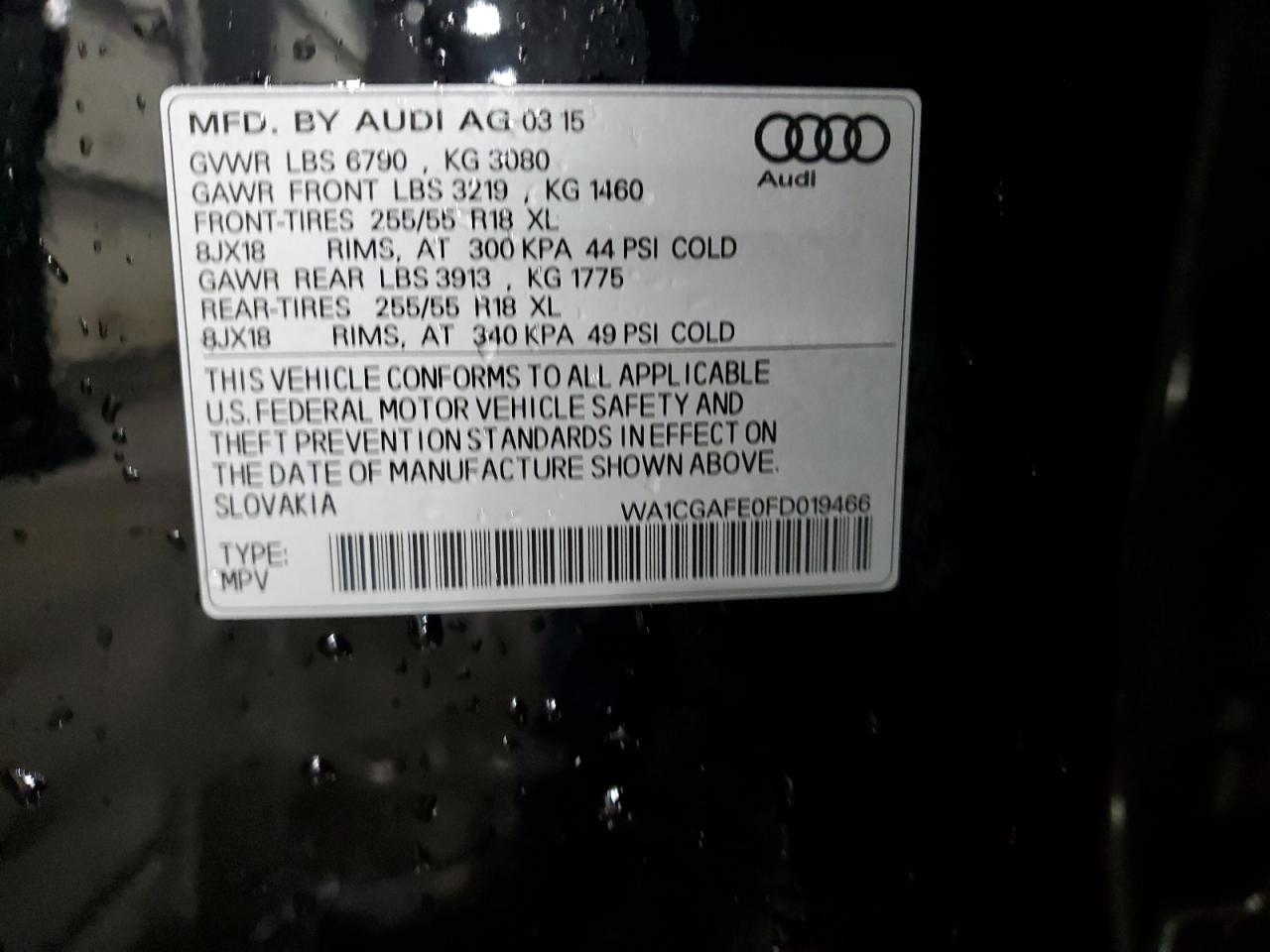 2015 Audi Q7 Premium VIN: WA1CGAFE0FD019466 Lot: 90113005