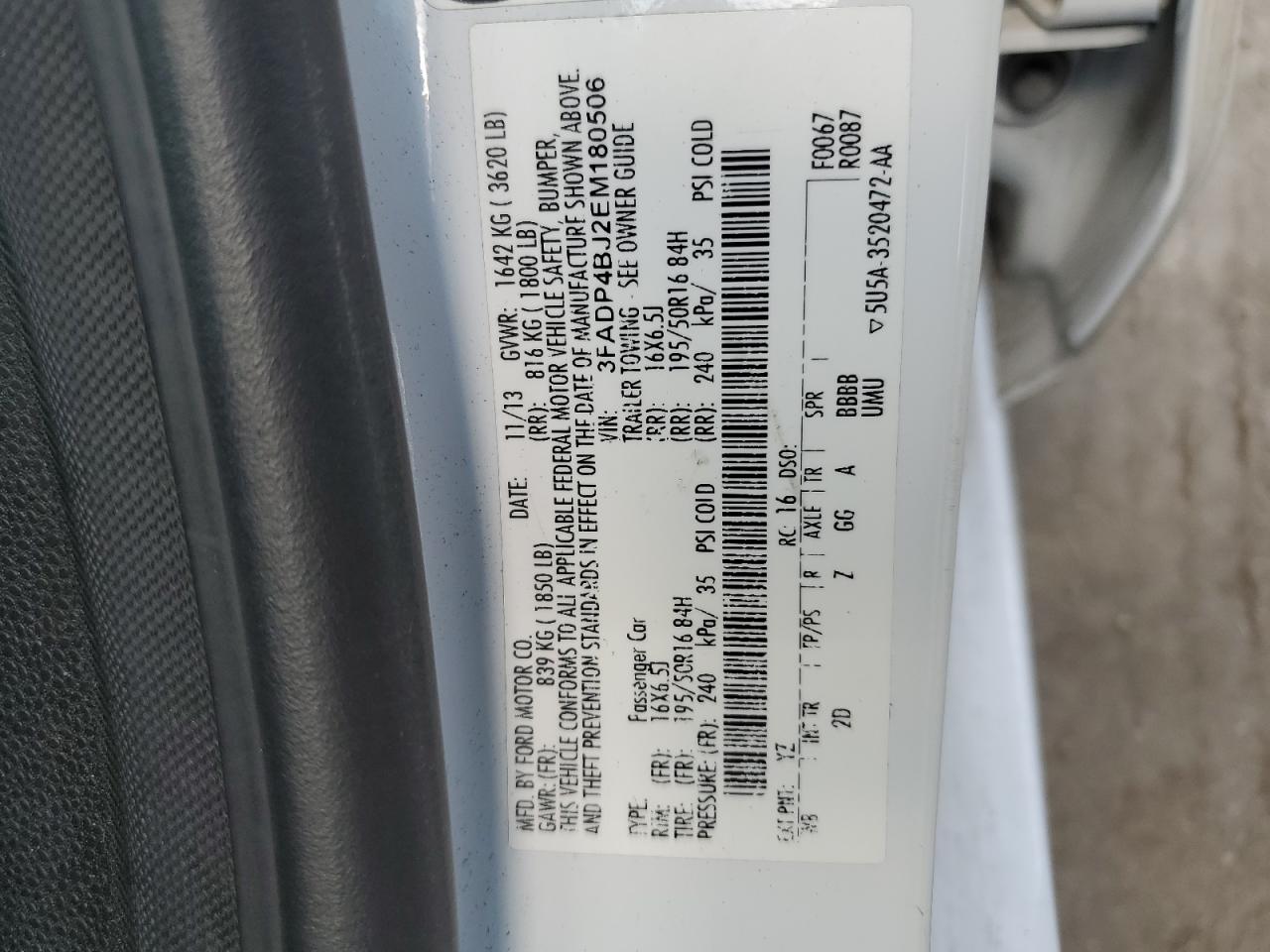 2014 Ford Fiesta Se VIN: 3FADP4BJ2EM180506 Lot: 84600725