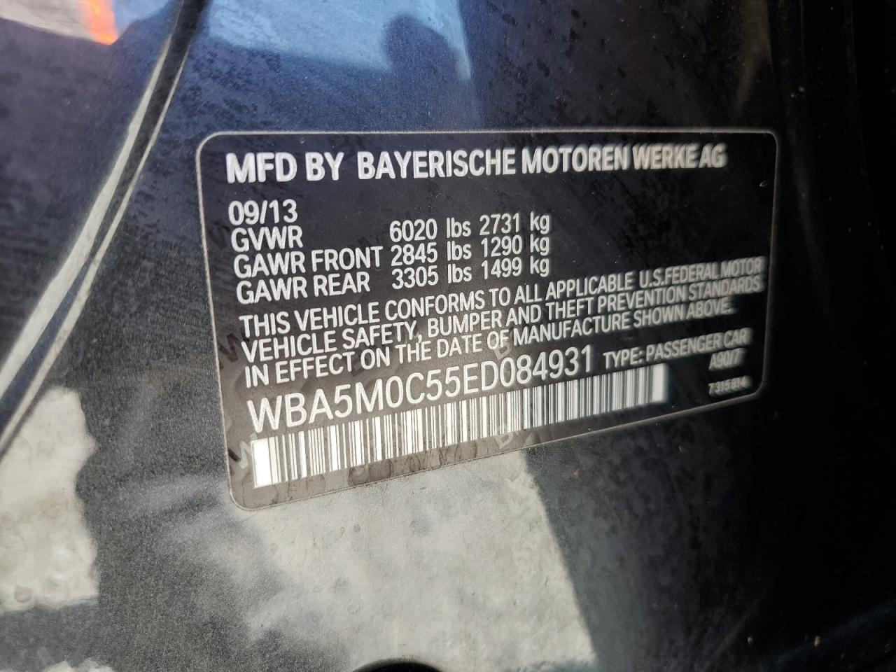 2014 BMW 550 Xigt VIN: WBA5M0C55ED084931 Lot: 86226325