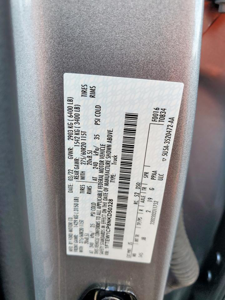 2022 Ford F150 Supercrew VIN: 1FTEW1CP8NKD50328 Lot: 84745535