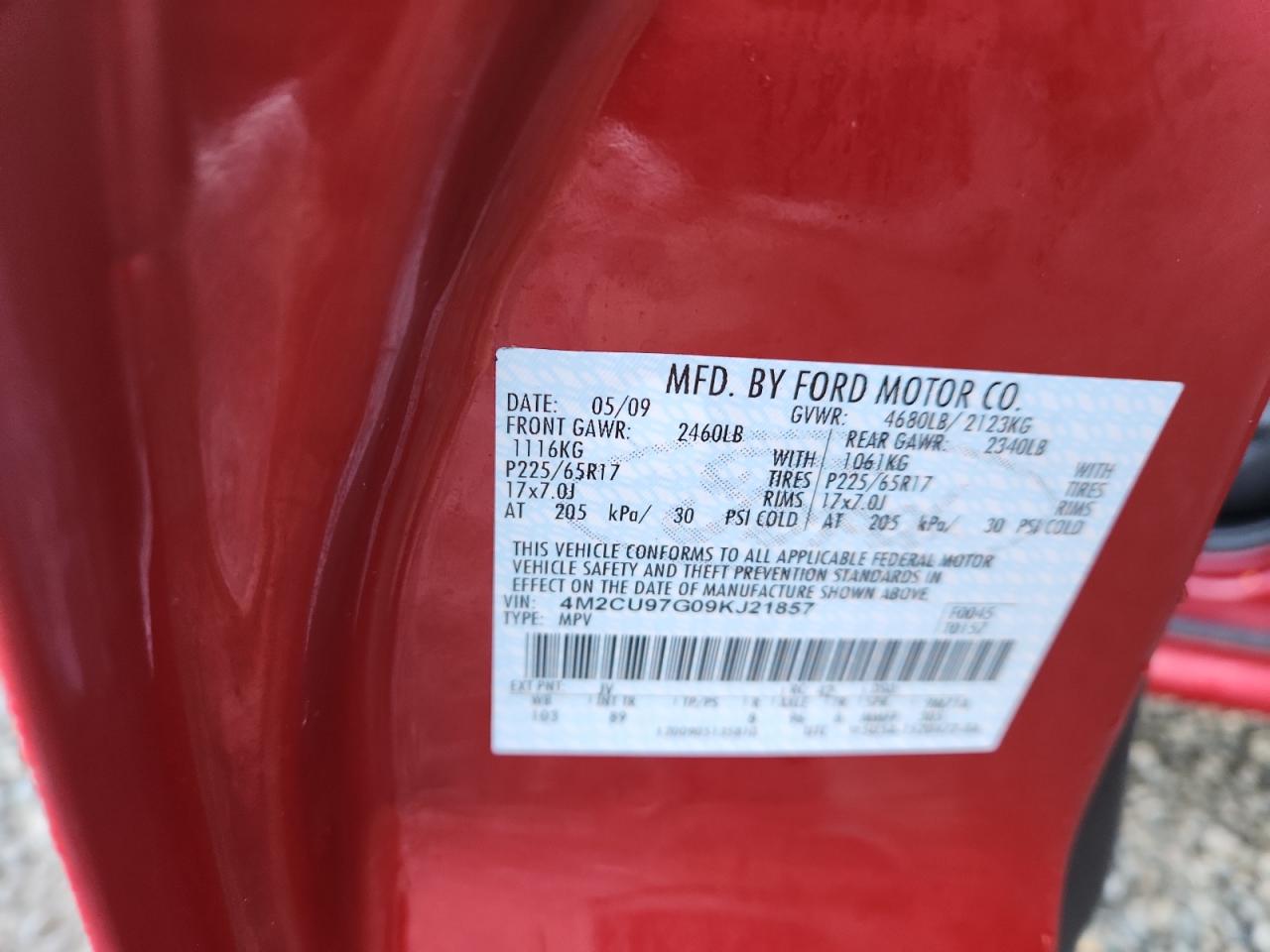 2009 Mercury Mariner Premier VIN: 4M2CU97G09KJ21857 Lot: 90717455