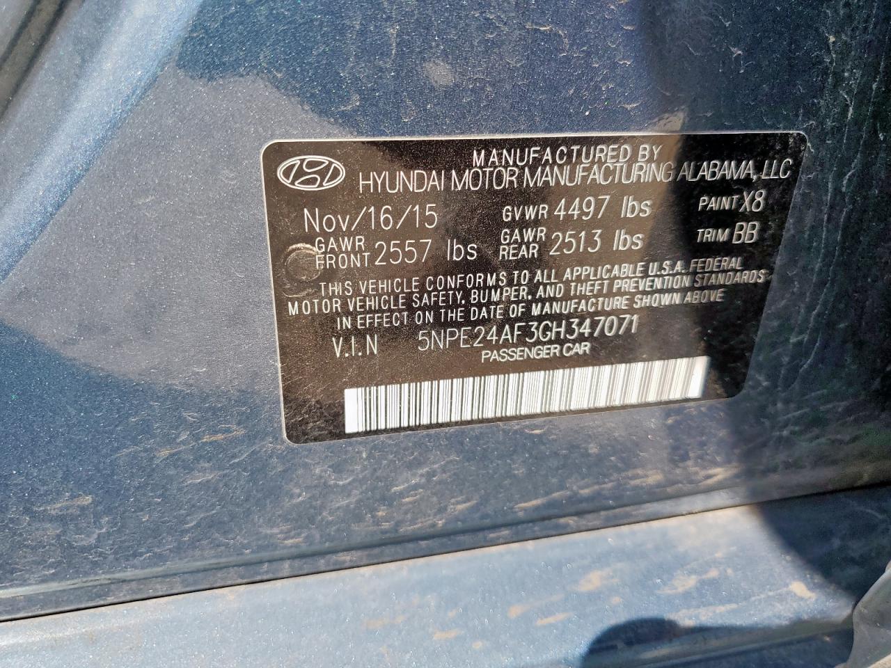 2016 Hyundai Sonata Se VIN: 5NPE24AF3GH347071 Lot: 84737555