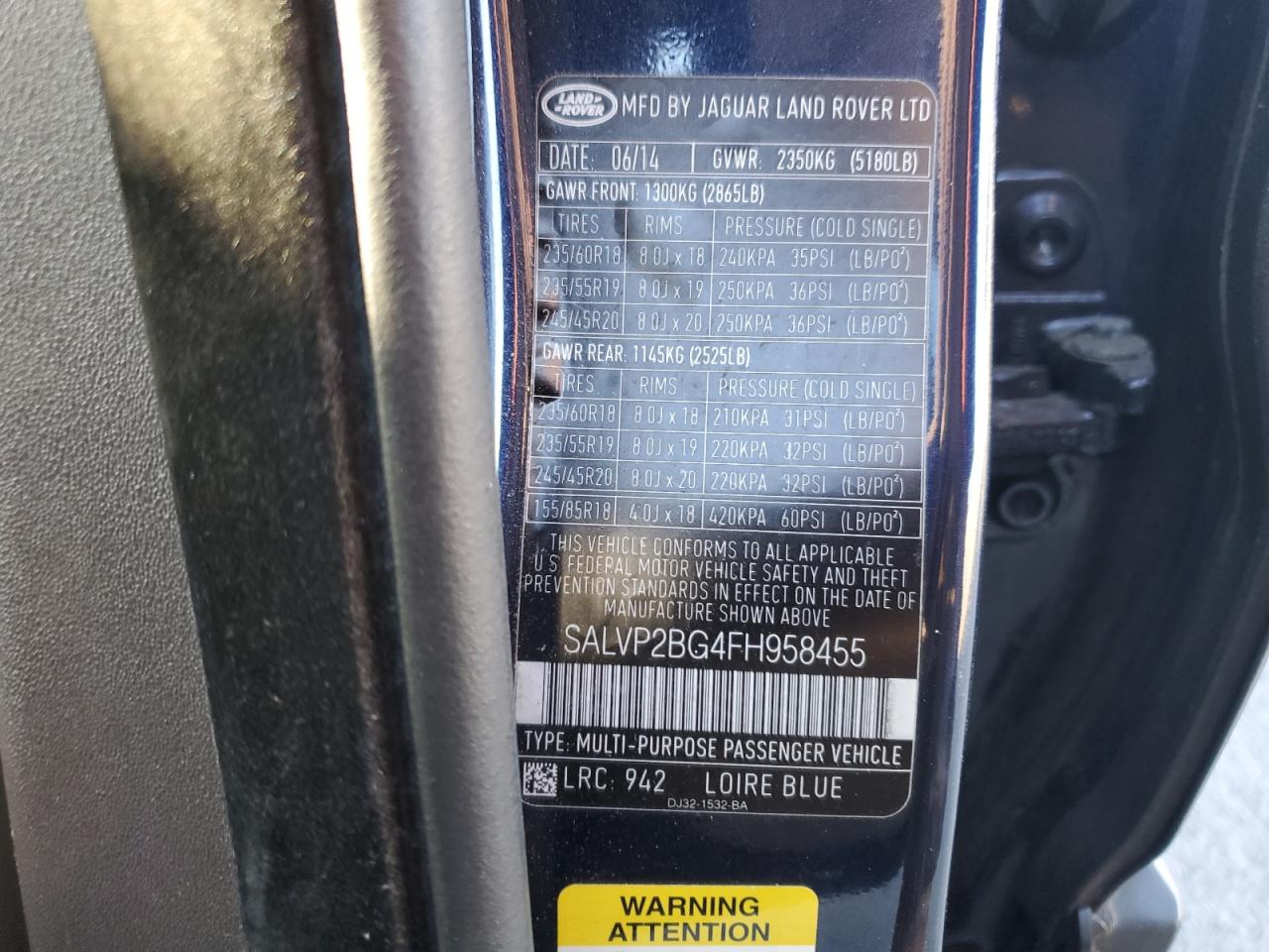 2015 Land Rover Range Rover Evoque Pure Plus VIN: SALVP2BG4FH958455 Lot: 84809715