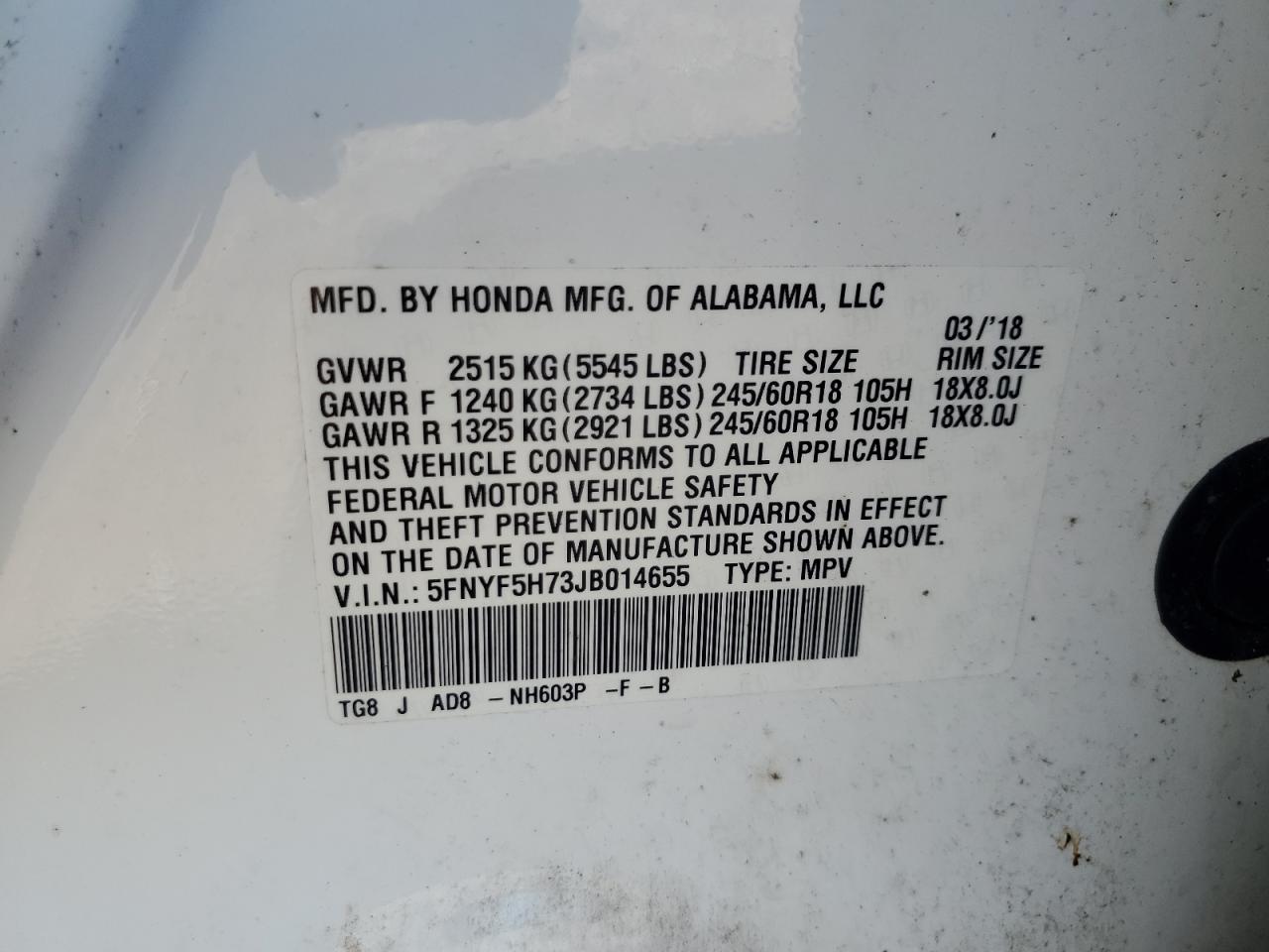 2018 Honda Pilot Exln VIN: 5FNYF5H73JB014655 Lot: 85135635