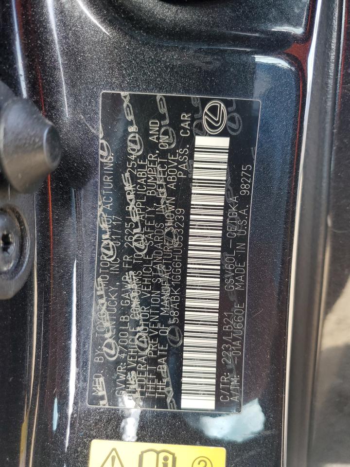 2017 Lexus Es 350 VIN: 58ABK1GG6HU053239 Lot: 81903565