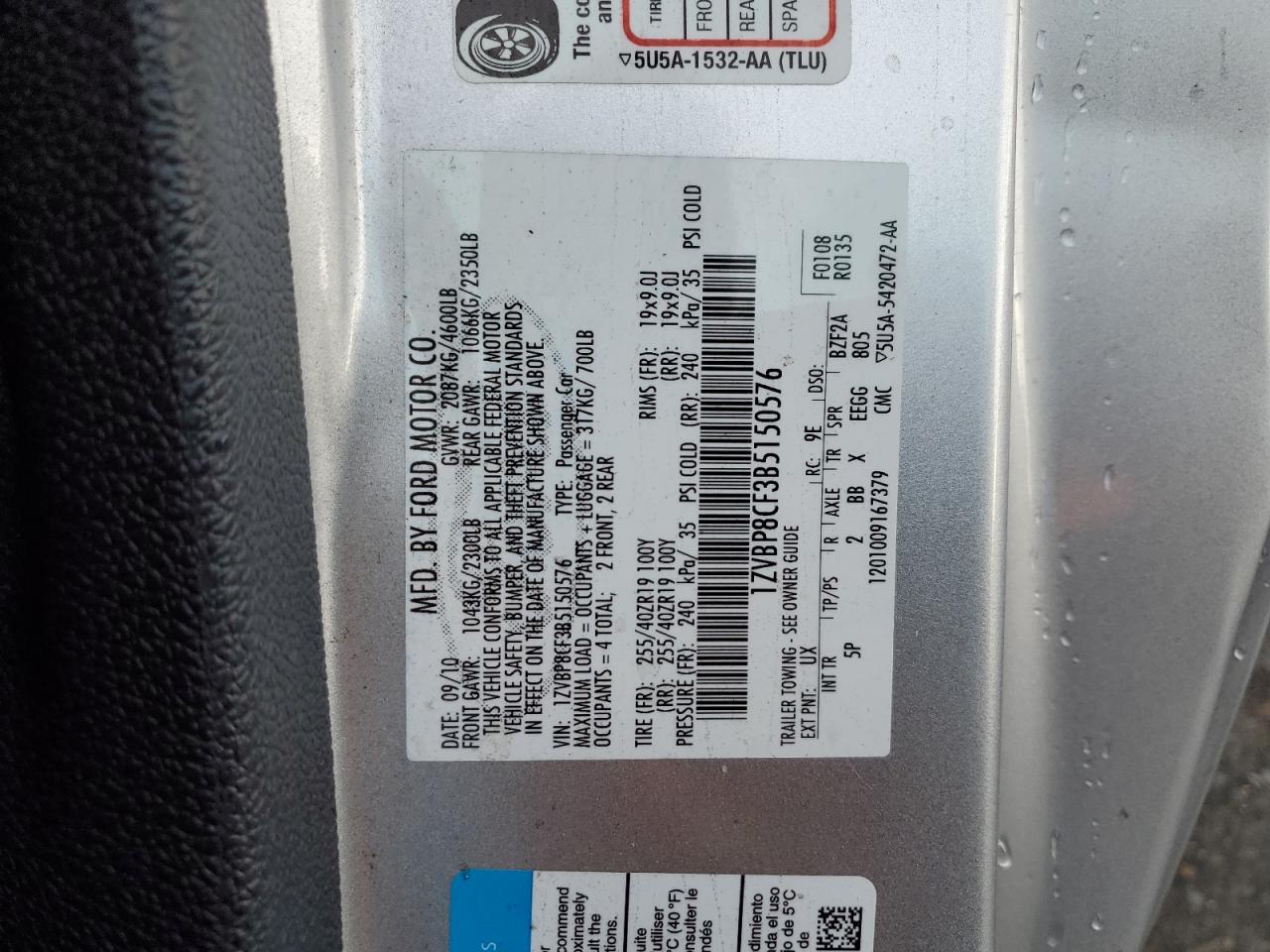 2011 Ford Mustang Gt VIN: 1ZVBP8CF3B5150576 Lot: 82523145