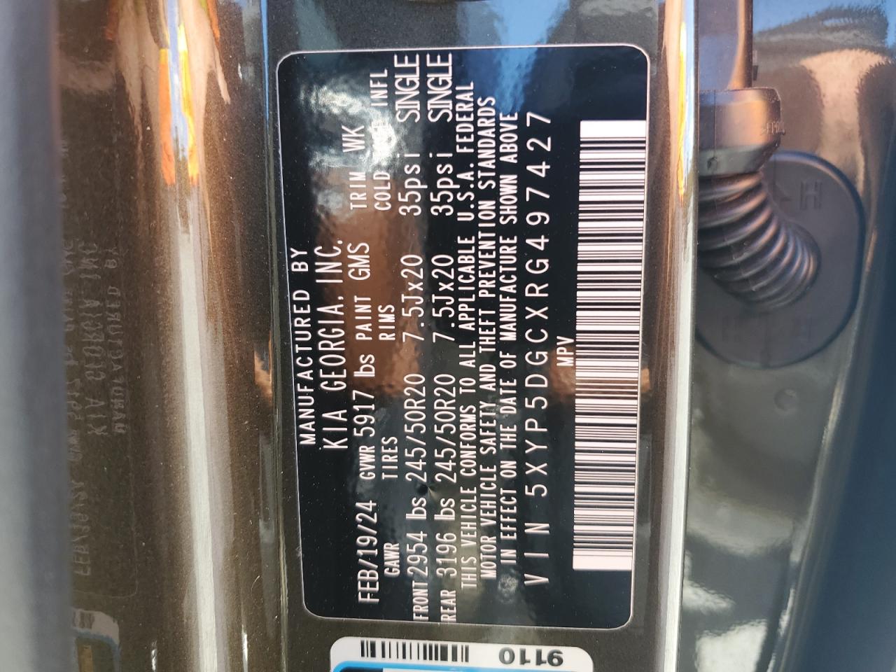 2024 Kia Telluride Sx VIN: 5XYP5DGCXRG497427 Lot: 85340945