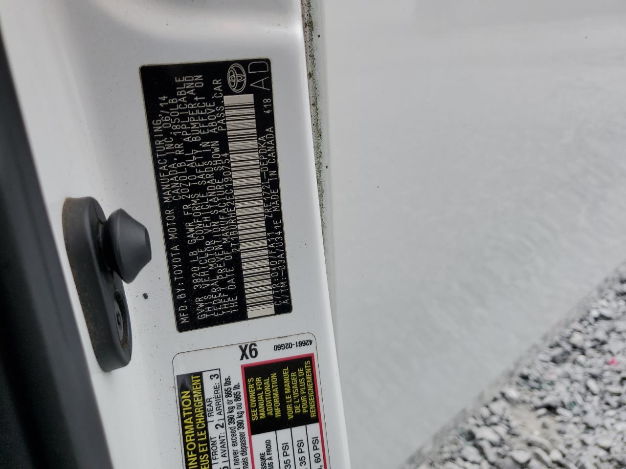 2014 Toyota Corolla L VIN: 2T1BURHE2EC190754 Lot: 85593665