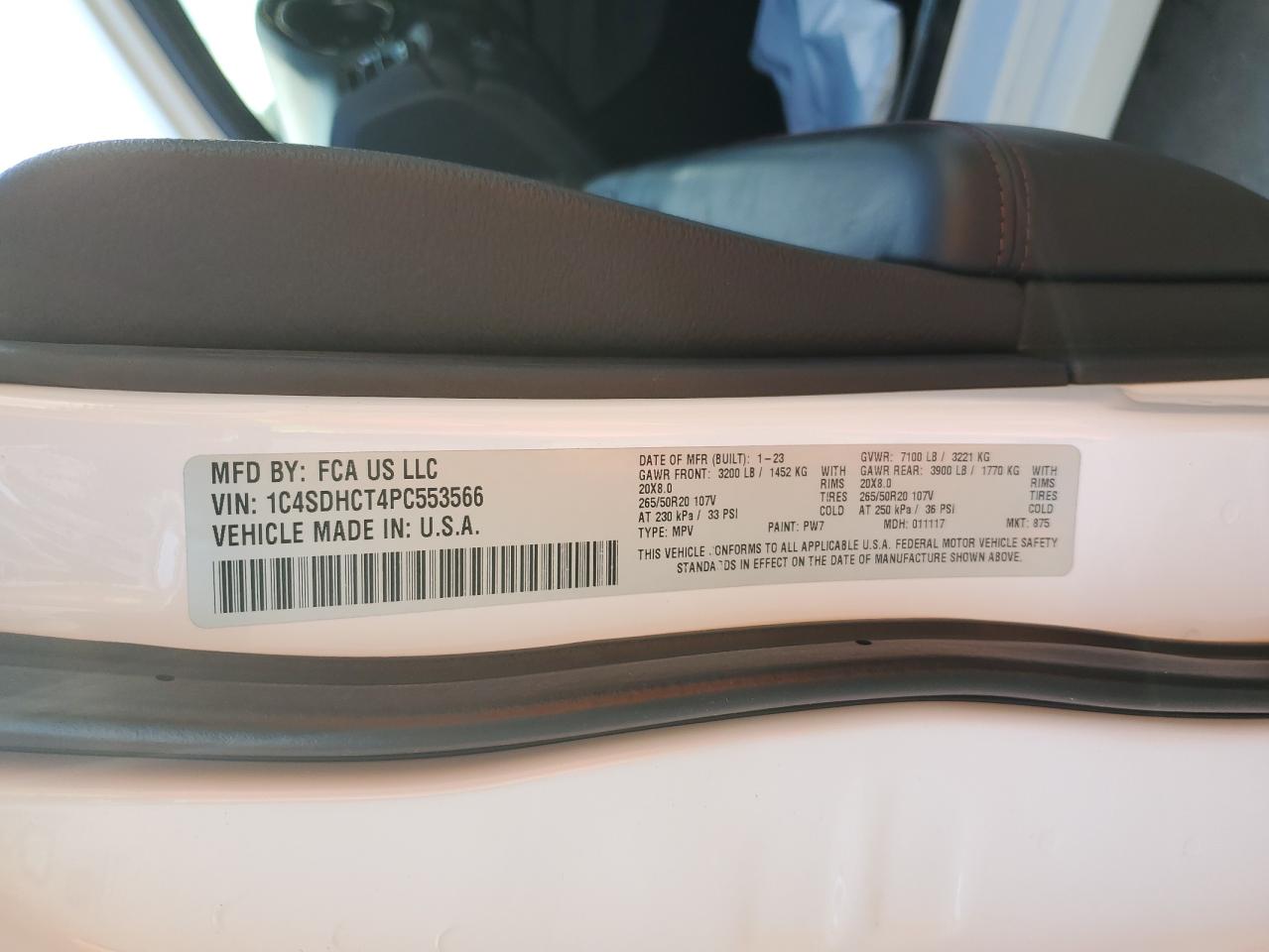 2023 Dodge Durango R/T VIN: 1C4SDHCT4PC553566 Lot: 90550625