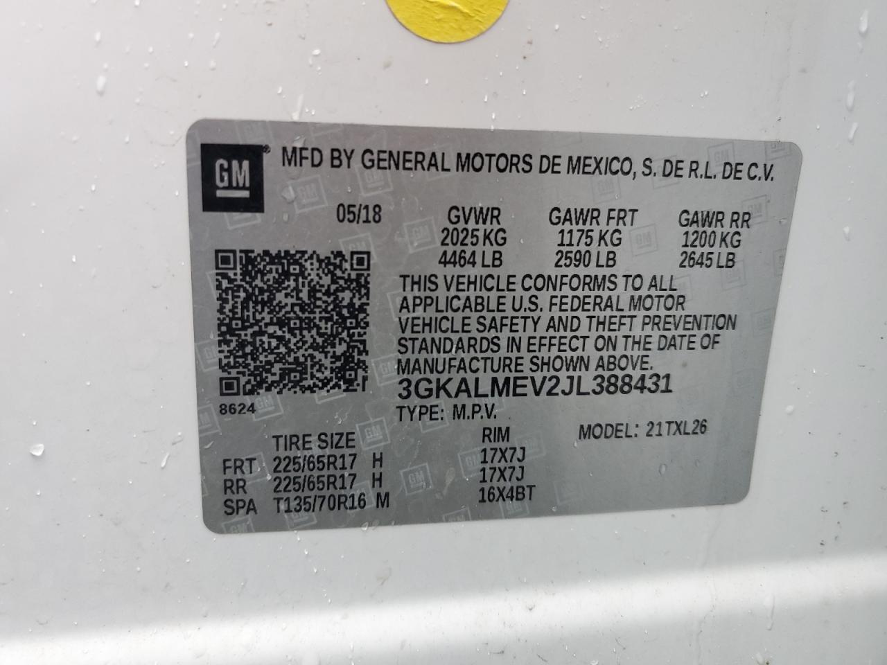 2018 GMC Terrain Sle VIN: 3GKALMEV2JL388431 Lot: 90466065