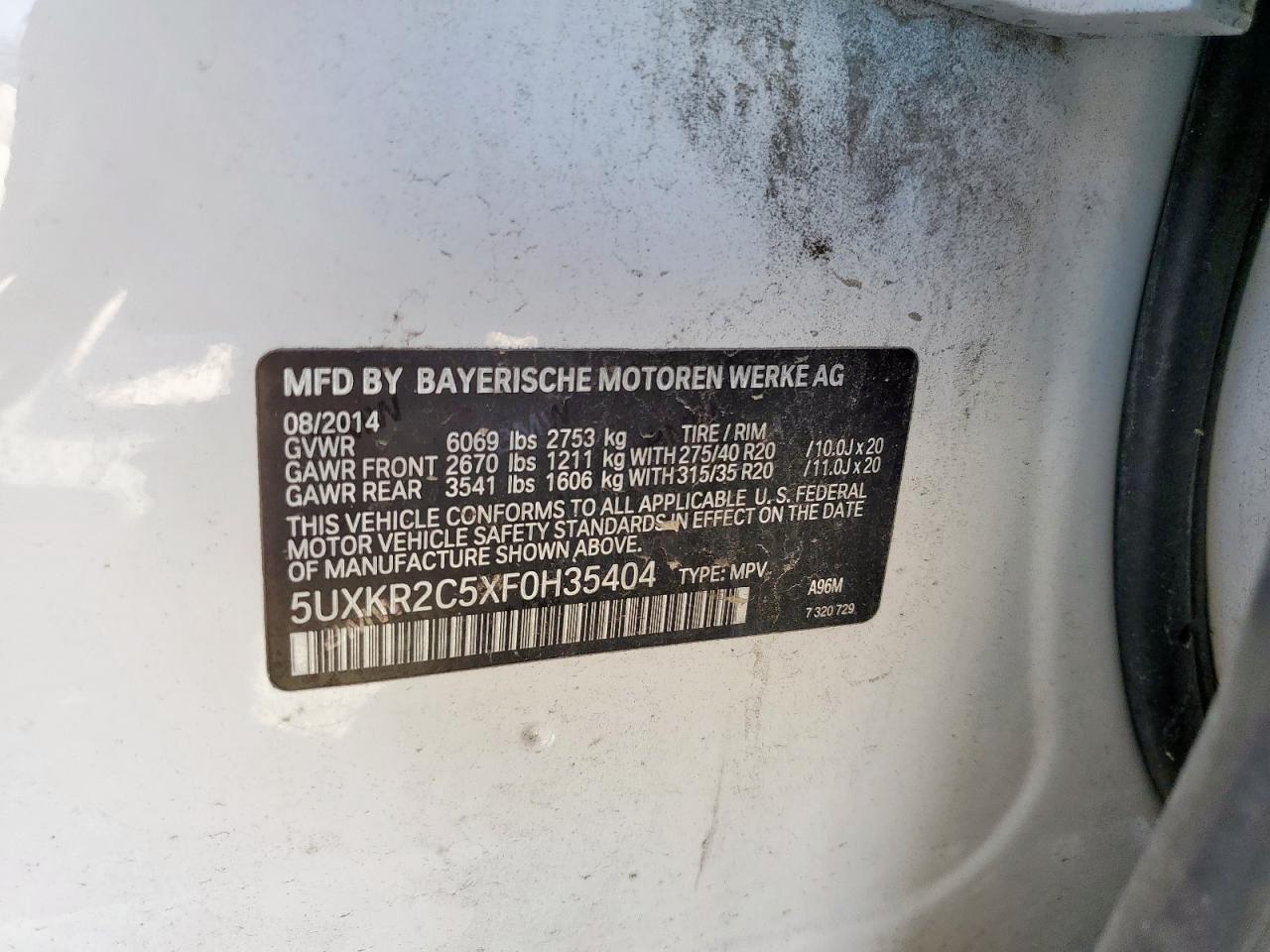 2015 BMW X5 Sdrive35I VIN: 5UXKR2C5XF0H35404 Lot: 86509085