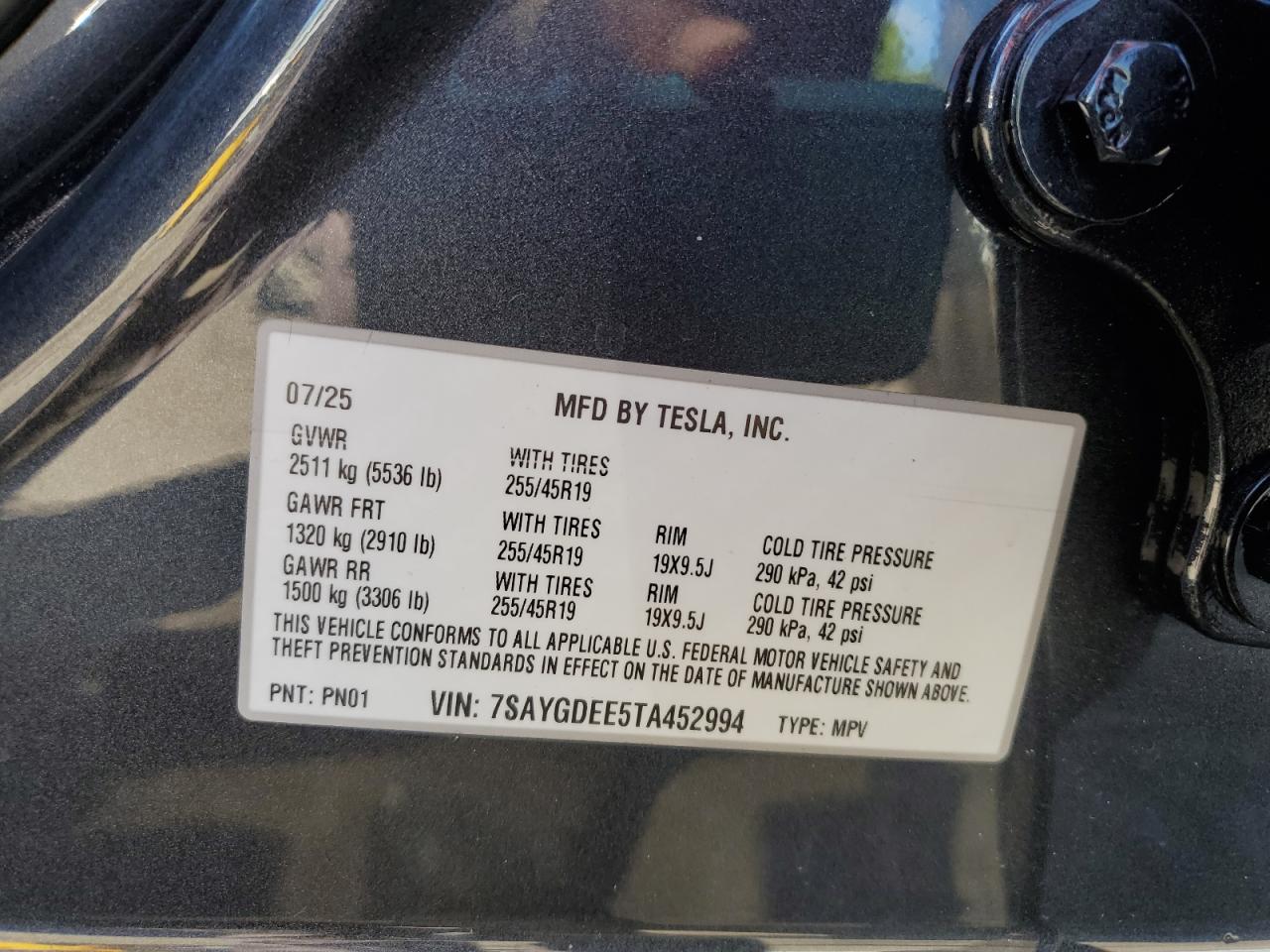 2026 Tesla Model Y VIN: 7SAYGDEE5TA452994 Lot: 84879545