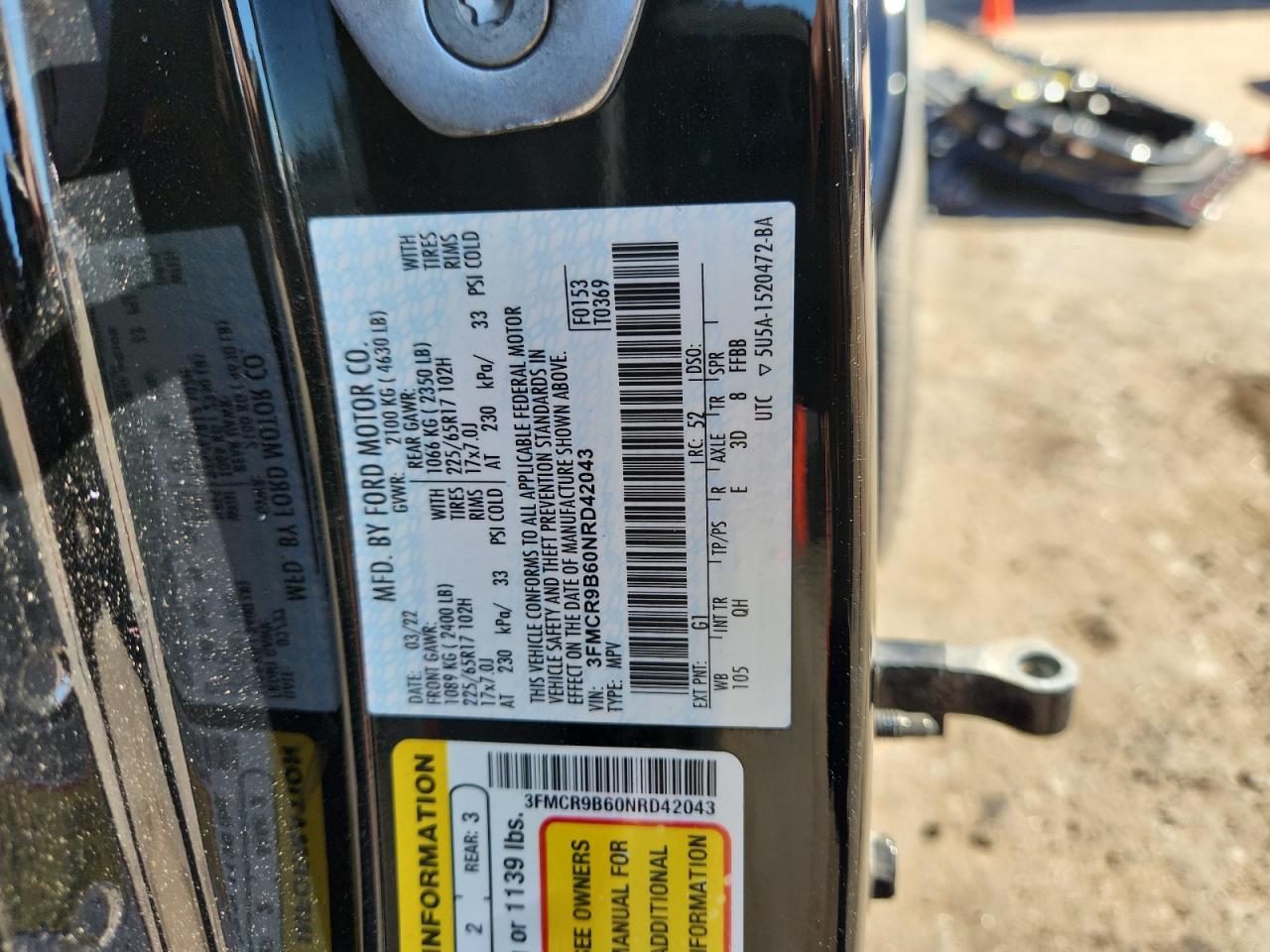 2022 Ford Bronco Sport Big Bend VIN: 3FMCR9B60NRD42043 Lot: 87108905