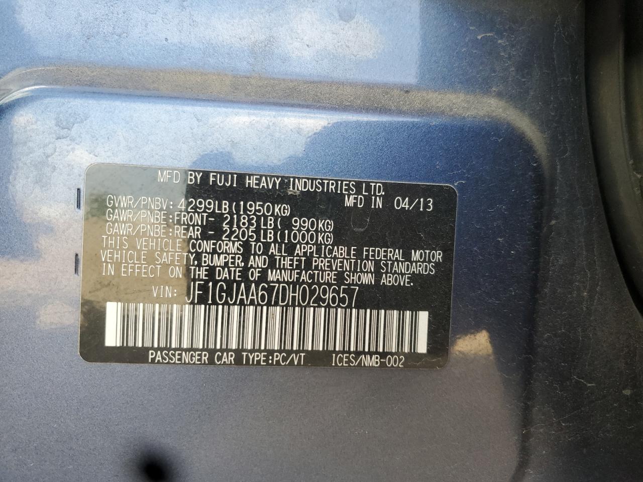 2013 Subaru Impreza VIN: JF1GJAA67DH029657 Lot: 81957615