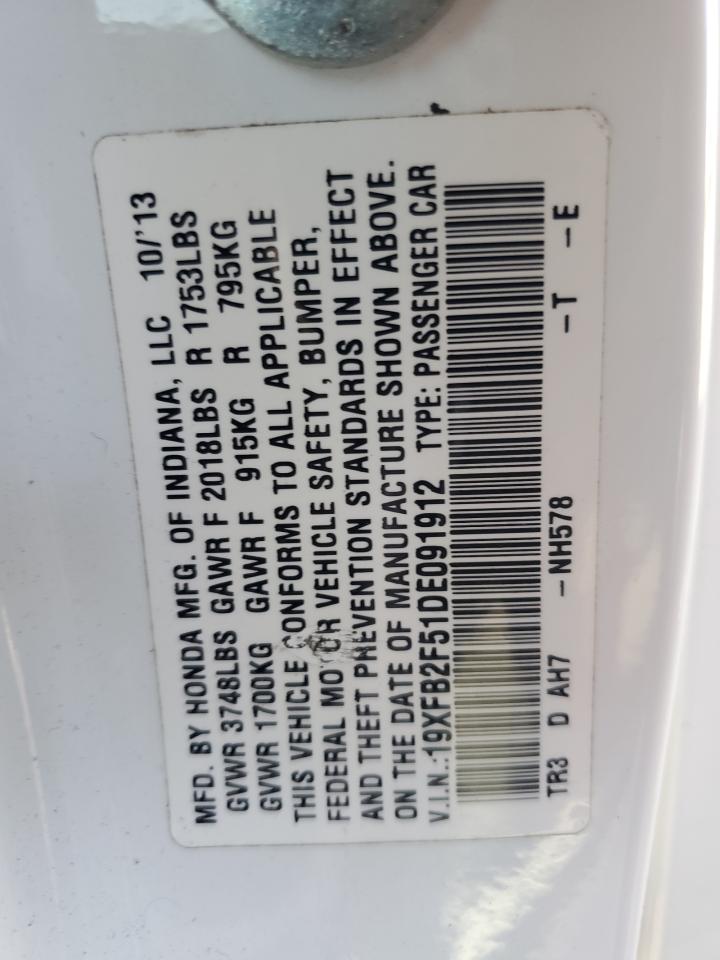 2013 Honda Civic Lx VIN: 19XFB2F51DE091912 Lot: 82412365