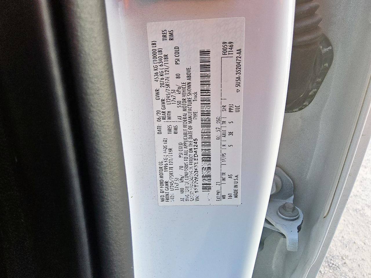 2020 Ford F250 Super Duty VIN: 1FT7W2B6XLED41245 Lot: 85085125