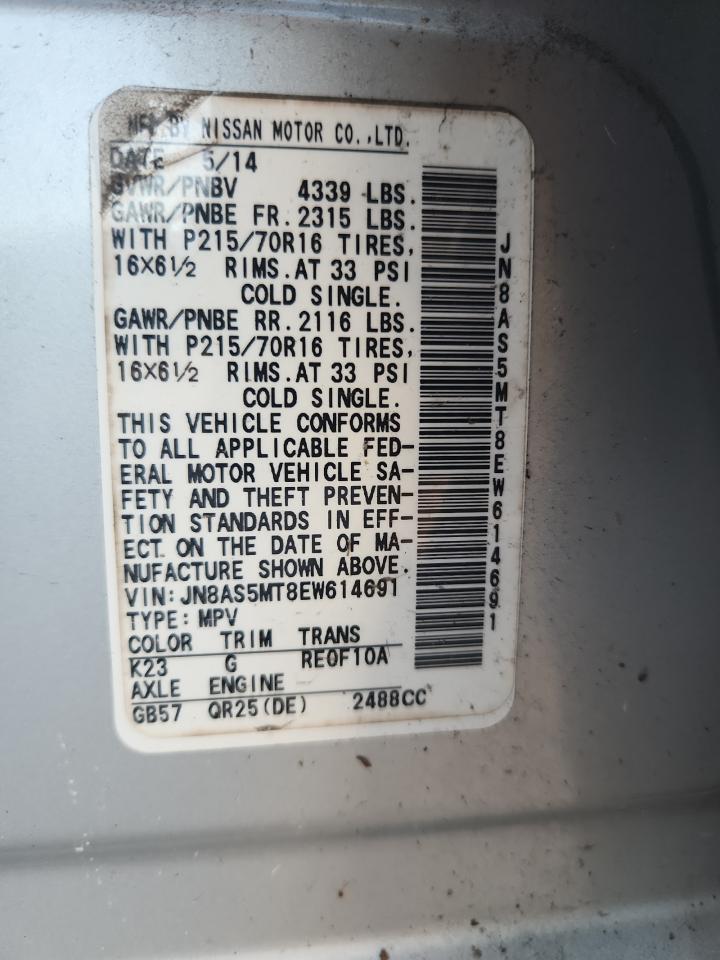 2014 Nissan Rogue Select S VIN: JN8AS5MT8EW614691 Lot: 86328435